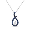 Thumbnail Image 1 of Pear-Shaped White Lab-Created Sapphire & Round-Cut Blue Lab-Created Sapphire Drop Necklace Sterling Silver 18&quot;