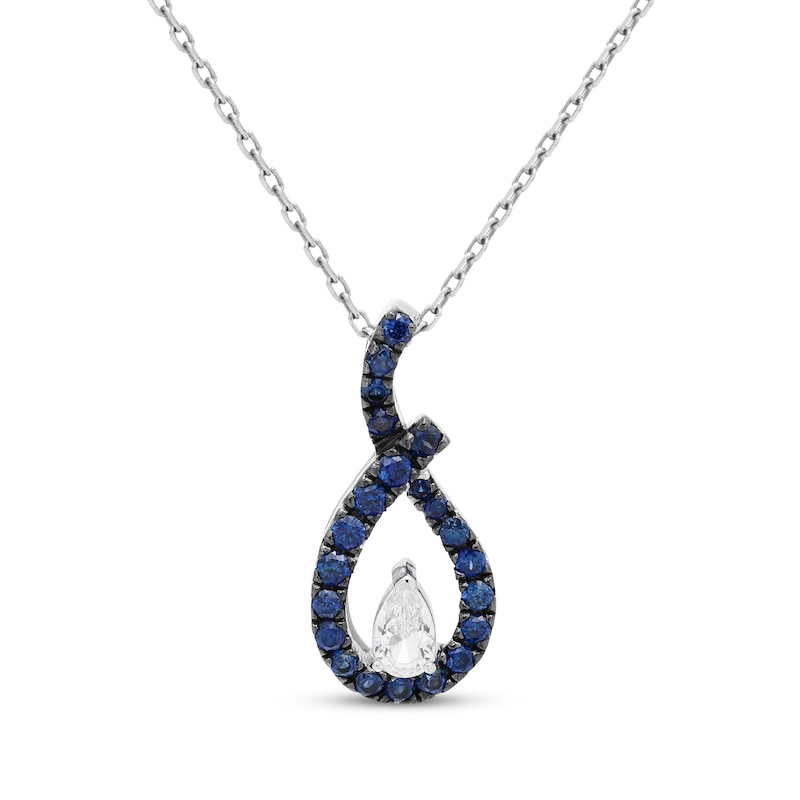 Main Image 1 of Pear-Shaped White Lab-Created Sapphire & Round-Cut Blue Lab-Created Sapphire Drop Necklace Sterling Silver 18&quot;