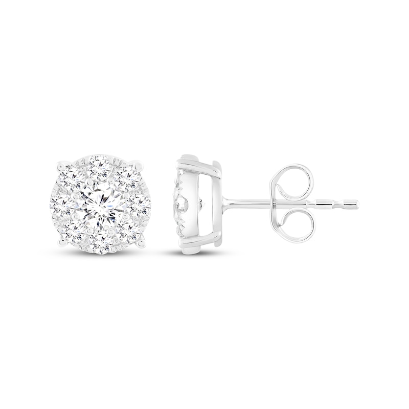 Main Image 1 of Multi-Diamond Halo Stud Earrings 1-1/2 ct tw 14K White Gold