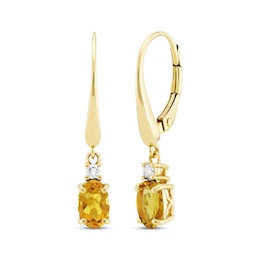 Oval-Cut Citrine & Diamond Dangle Earrings 1/20 ct tw 10K Yellow Gold