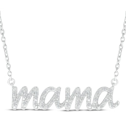 Diamond &quot;Mama&quot; Necklace 1/10 ct tw Sterling Silver 18&quot;