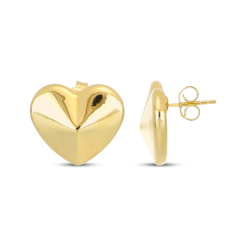 Main Image 1 of Hollow Puffed Heart Stud Earrings 14K Yellow Gold