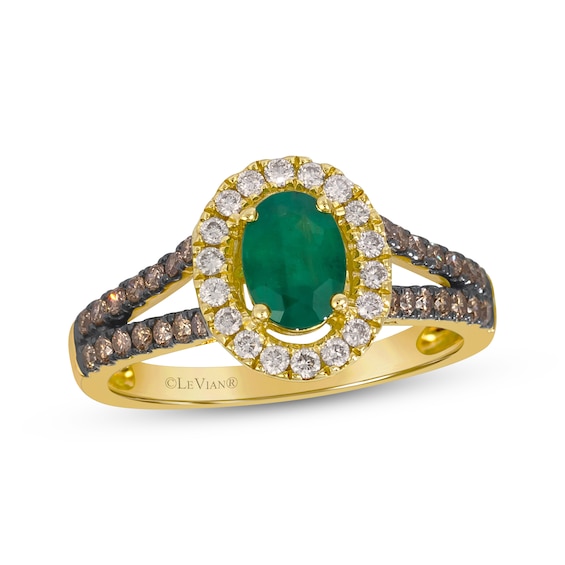 Le Vian Oval-Cut Emerald Halo Ring 1/2 ct tw Diamonds 14K Honey Gold