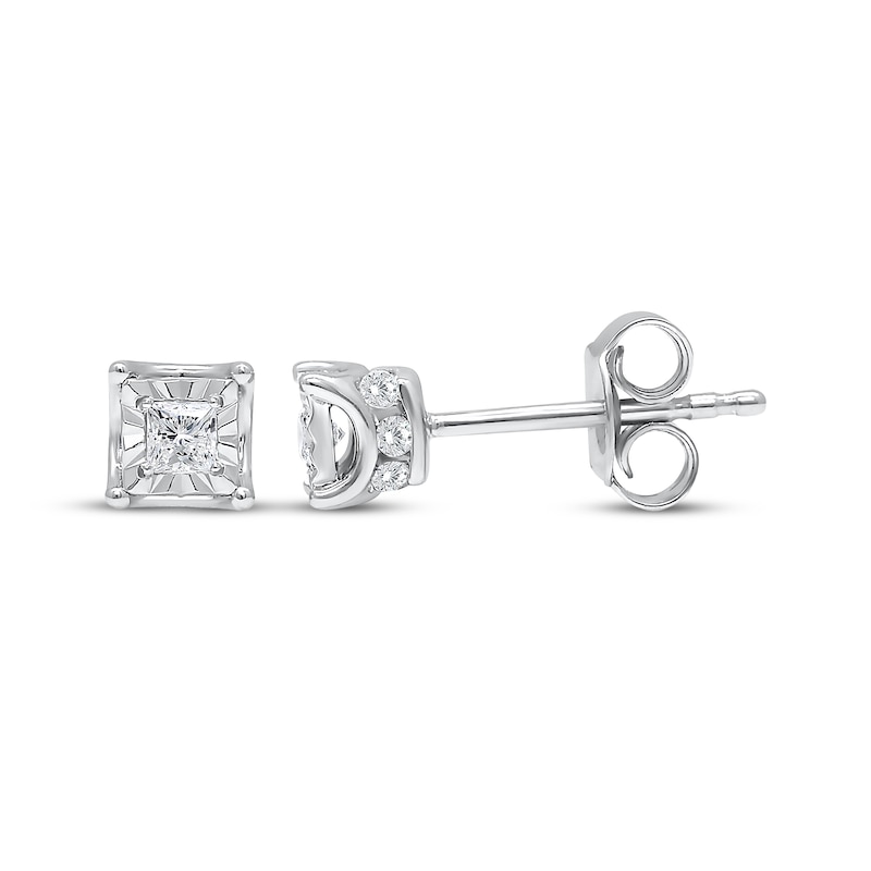 Main Image 1 of Radiant Reflections Princess-Cut Diamond Solitaire Stud Earrings 1/3 ct tw Sterling Silver (J/I3)