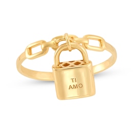 &quot;Ti Amo&quot; Padlock Chain Link Ring 10K Yellow Gold