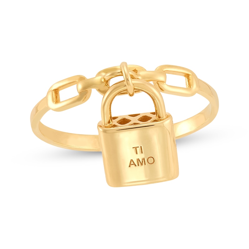 Main Image 1 of &quot;Ti Amo&quot; Padlock Chain Link Ring 10K Yellow Gold