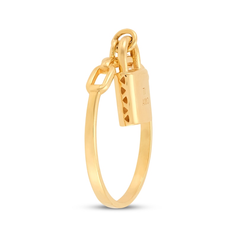 Main Image 2 of &quot;Ti Amo&quot; Padlock Chain Link Ring 10K Yellow Gold