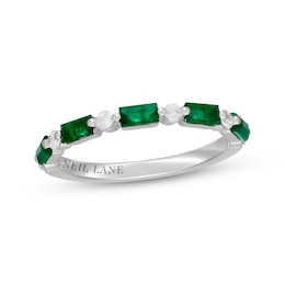 Neil Lane Baguette-Cut Natural Emerald & Diamond Anniversary Ring 1/5 ct tw 14K White Gold