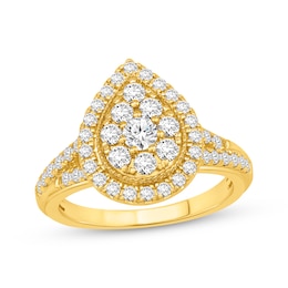 Now + Forever Multi-Diamond Pear-Shaped Halo Engagement Ring 1 ct tw 10K Yellow Gold