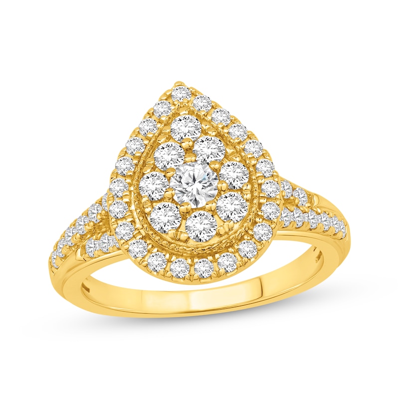 Multi-Diamond Pear-Shaped Halo Engagement Ring 1 ct tw 10K Yellow Gold