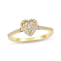 Multi-Diamond Heart-Shaped Halo Promise Ring 1/6 ct tw 10K Yellow Gold