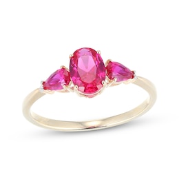 Oval-Cut Lab-Created Ruby & Diamond Accent Ring 10K Yellow Gold