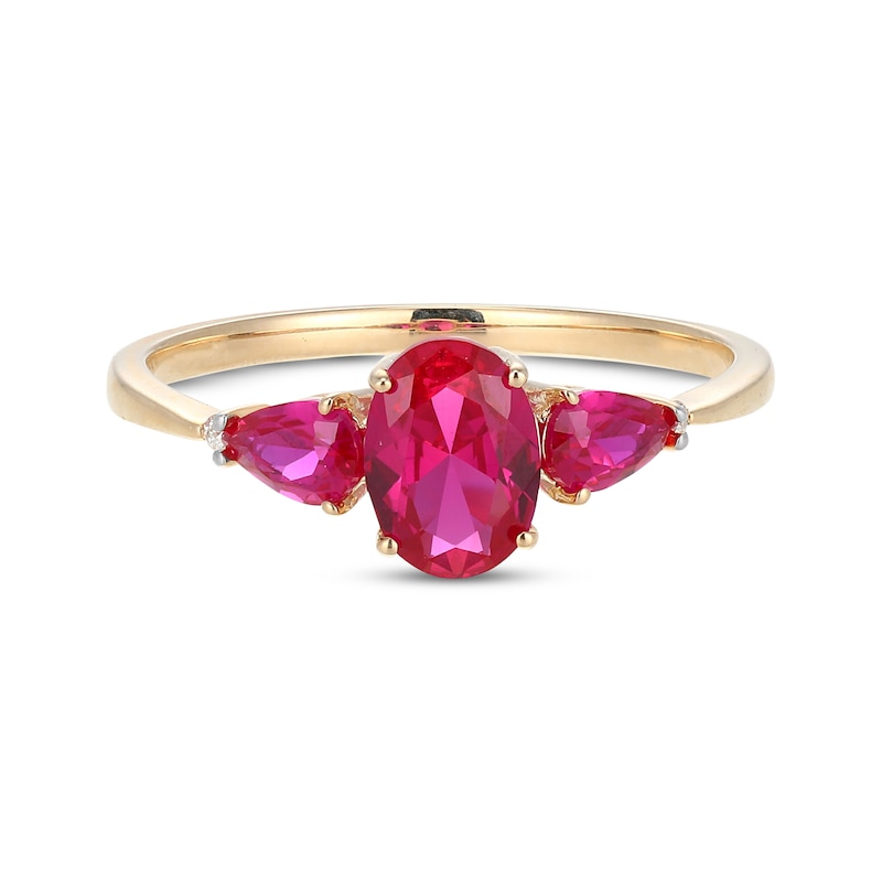 Main Image 3 of Oval-Cut Lab-Created Ruby & Diamond Accent Ring 10K Yellow Gold