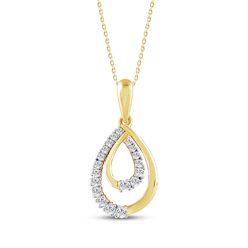 Main Image 1 of Diamond Double Teardrop Necklace 1/4 ct tw 10K Yellow Gold 18&quot;