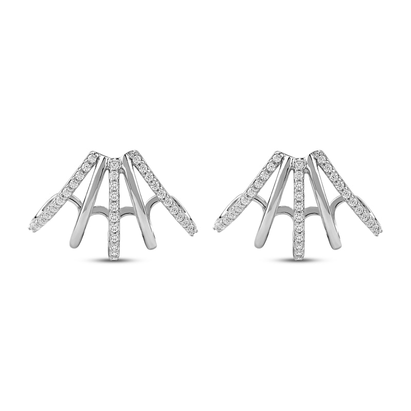 Main Image 2 of Diamond Five-Row Split J-Hoop Huggie Earrings 1/3 ct tw 10K White Gold