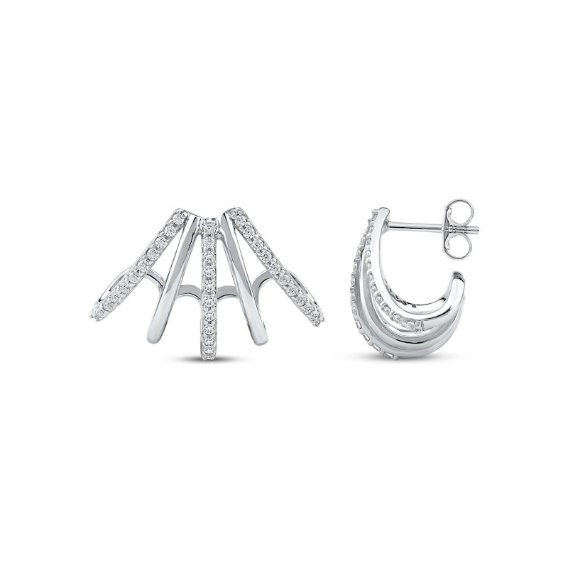 Main Image 3 of Diamond Five-Row Split J-Hoop Huggie Earrings 1/3 ct tw 10K White Gold