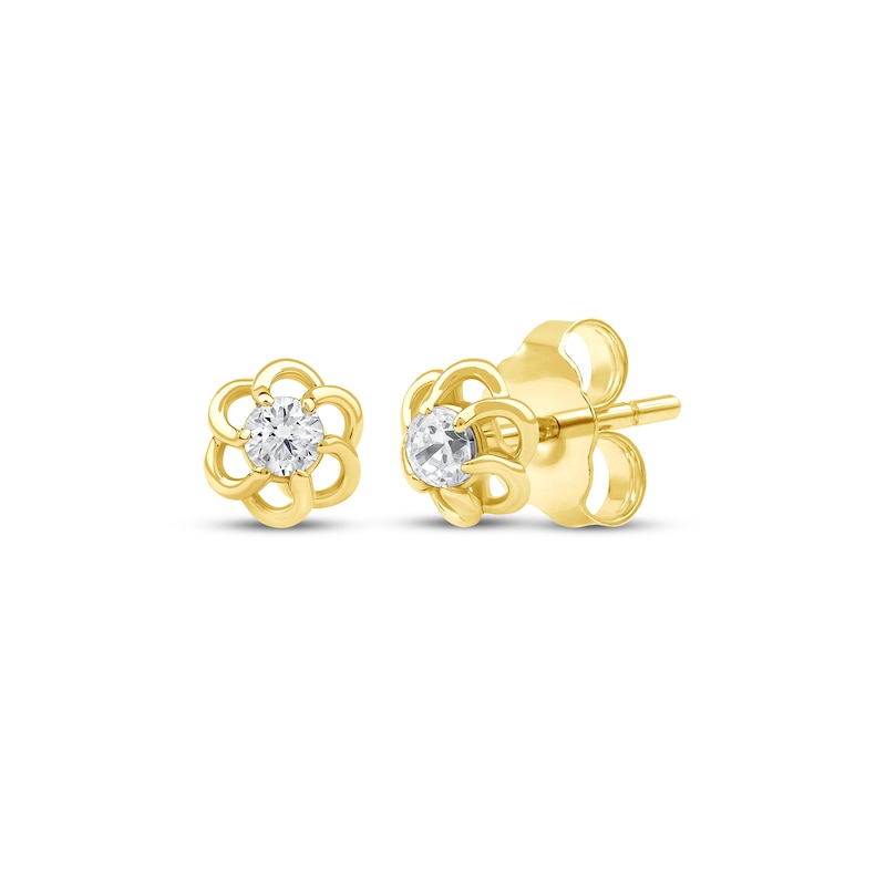 Main Image 1 of Diamond Solitaire Flower Swirl Stud Earrings 1/10 ct tw 10K Yellow Gold (I/I2)