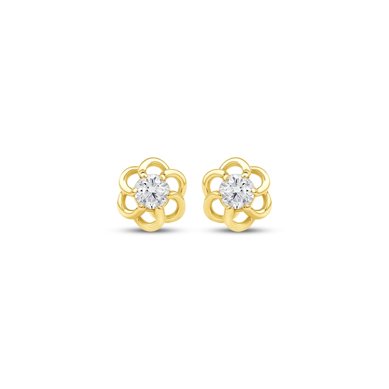 Main Image 2 of Diamond Solitaire Flower Swirl Stud Earrings 1/10 ct tw 10K Yellow Gold (I/I2)