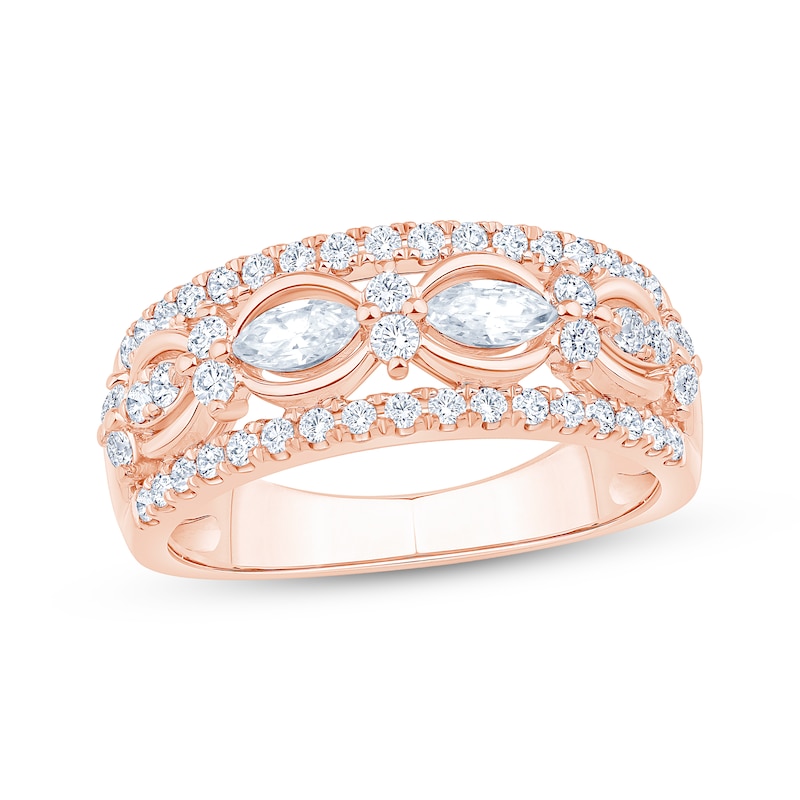 Main Image 1 of Marquise & Round-Cut Diamond Three-Row Anniversary Ring 7/8 ct tw 14K Rose Gold