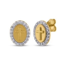 Diamond Halo Cross Stud Earrings 1/4 ct tw 10K Yellow Gold