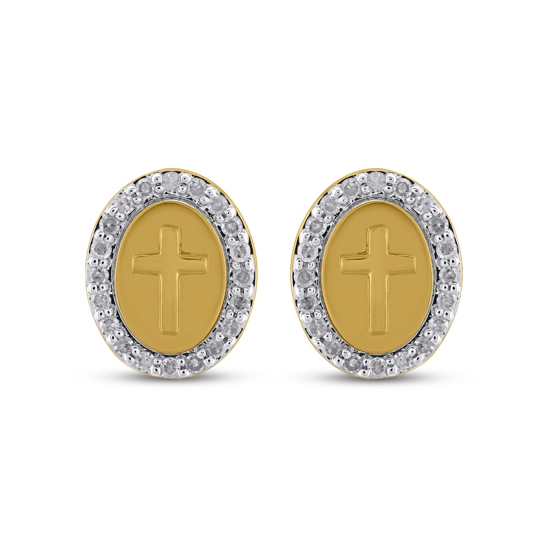 Main Image 2 of Diamond Halo Cross Stud Earrings 1/4 ct tw 10K Yellow Gold