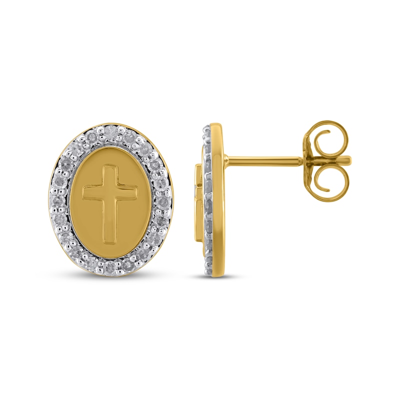 Main Image 3 of Diamond Halo Cross Stud Earrings 1/4 ct tw 10K Yellow Gold