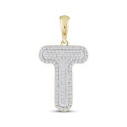 Diamond Puff Letter T Initial Charm 1/3 ct tw 10K Yellow Gold