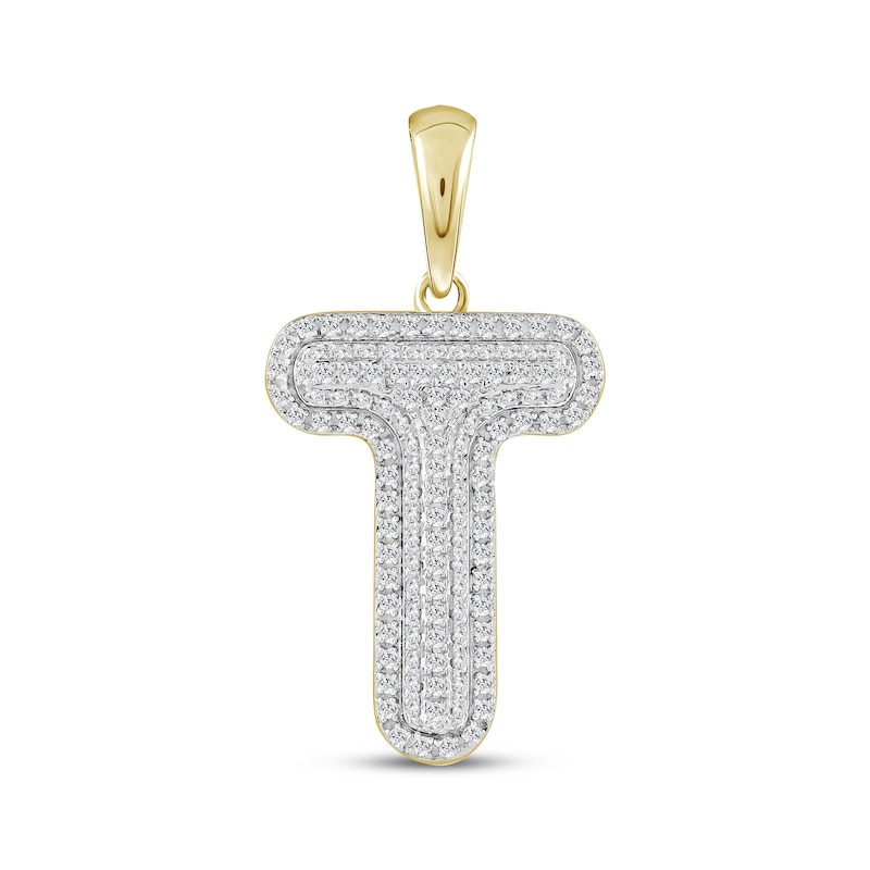 Main Image 1 of Diamond Puff Letter T Initial Charm 1/3 ct tw 10K Yellow Gold