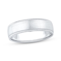 Now + Forever Men's Brushed Milgrain Wedding Band 10K White Gold 6mm