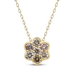 Variable Color Diamonds Flower Necklace 1/2 ct tw 10K Yellow Gold 18&quot;