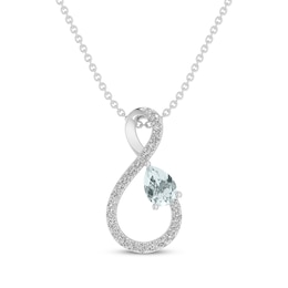 Pear-Shaped Aquamarine & White Lab-Created Sapphire Infinity Necklace Sterling Silver 18&quot;