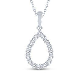 Diamond Teardrop Outline Necklace 1/10 ct tw Sterling Silver 18&quot;