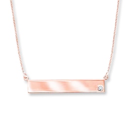 Bar Necklace Diamond Accent 14K Rose Gold 18&quot;