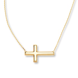 Sideways Cross Necklace 14K Yellow Gold 18&quot;