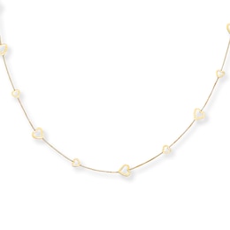 Heart Station Necklace 14K Yellow Gold 17&quot;