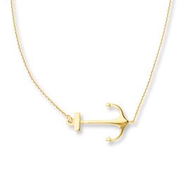 Sideways Anchor Necklace 14K Yellow Gold 18&quot;