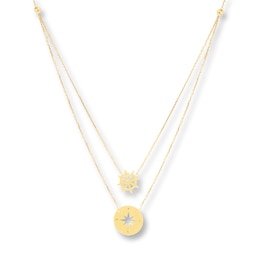 Shipwheel & Compass Layered Necklace 14K Yellow Gold 18&quot;