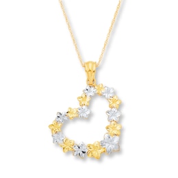 Flower Heart Necklace 10K Two-Tone Gold 18&quot;