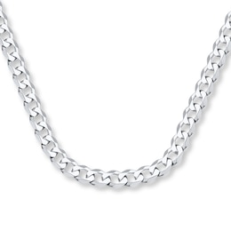 Curb Chain Necklace Solid 14K White Gold 20&quot;