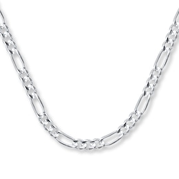 Solid Figaro Chain Necklace 14K White Gold 22&quot;