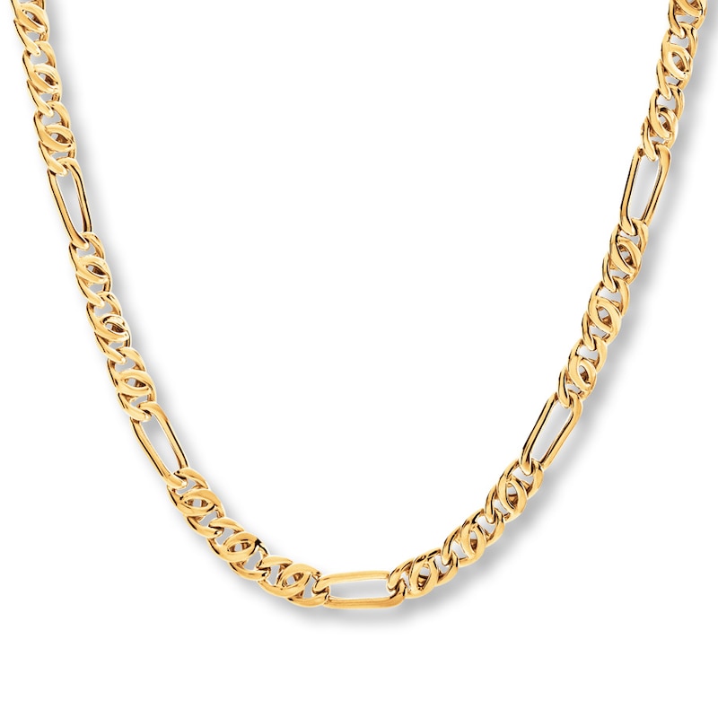 Main Image 1 of Hollow Figaro Chain Necklace 10K Yellow Gold 22&quot;