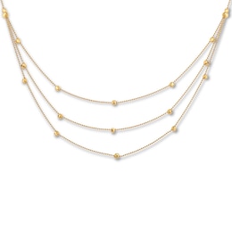 Triple Strand Station Necklace 14K Yellow Gold 17&quot;