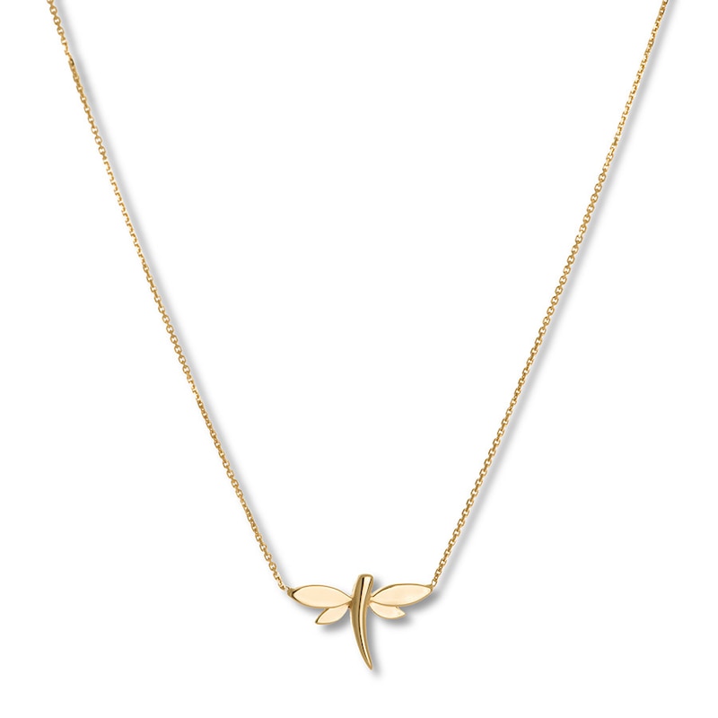 Dragonfly Necklace 14K Yellow Gold 18"