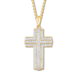 Diamond Cross Necklace 1/3 ct tw 10K Yellow Gold 22&quot;