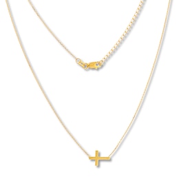 Sideways Cross Necklace 14K Yellow Gold 16&quot; to 18&quot; Adjustable