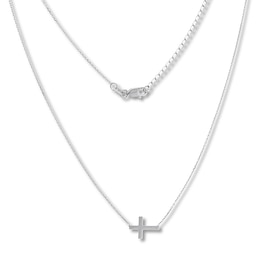 Sideways Cross Necklace 14K White Gold 16&quot; to 18&quot; Adjustable