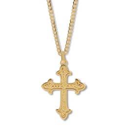 Textured Cross Necklace 14K Yellow Gold 24&quot;