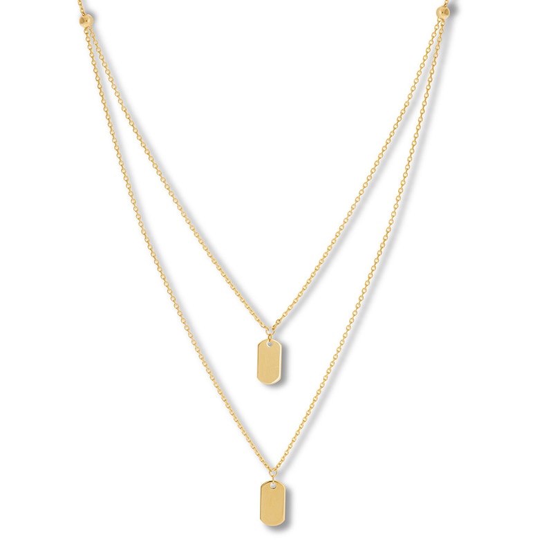 Dog Tag Layered Necklace 14K Yellow Gold 16