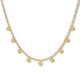 Dangling Disc Choker Necklace 14K Yellow Gold 12&quot; to 17&quot; Adj.