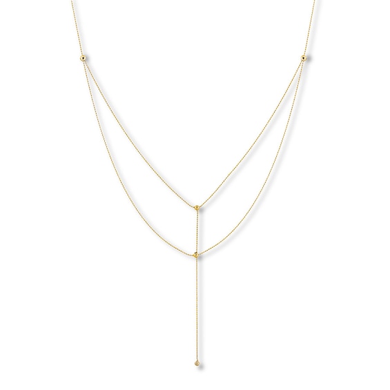 Beaded Chain Choker Layered Necklace 14K Yellow Gold 12